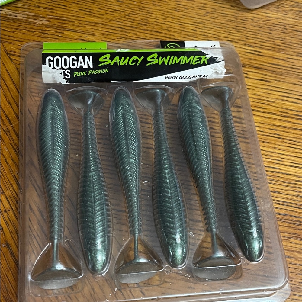 Googan Saucy Swimmer Soft Paddle Tail Baits - Green/Black